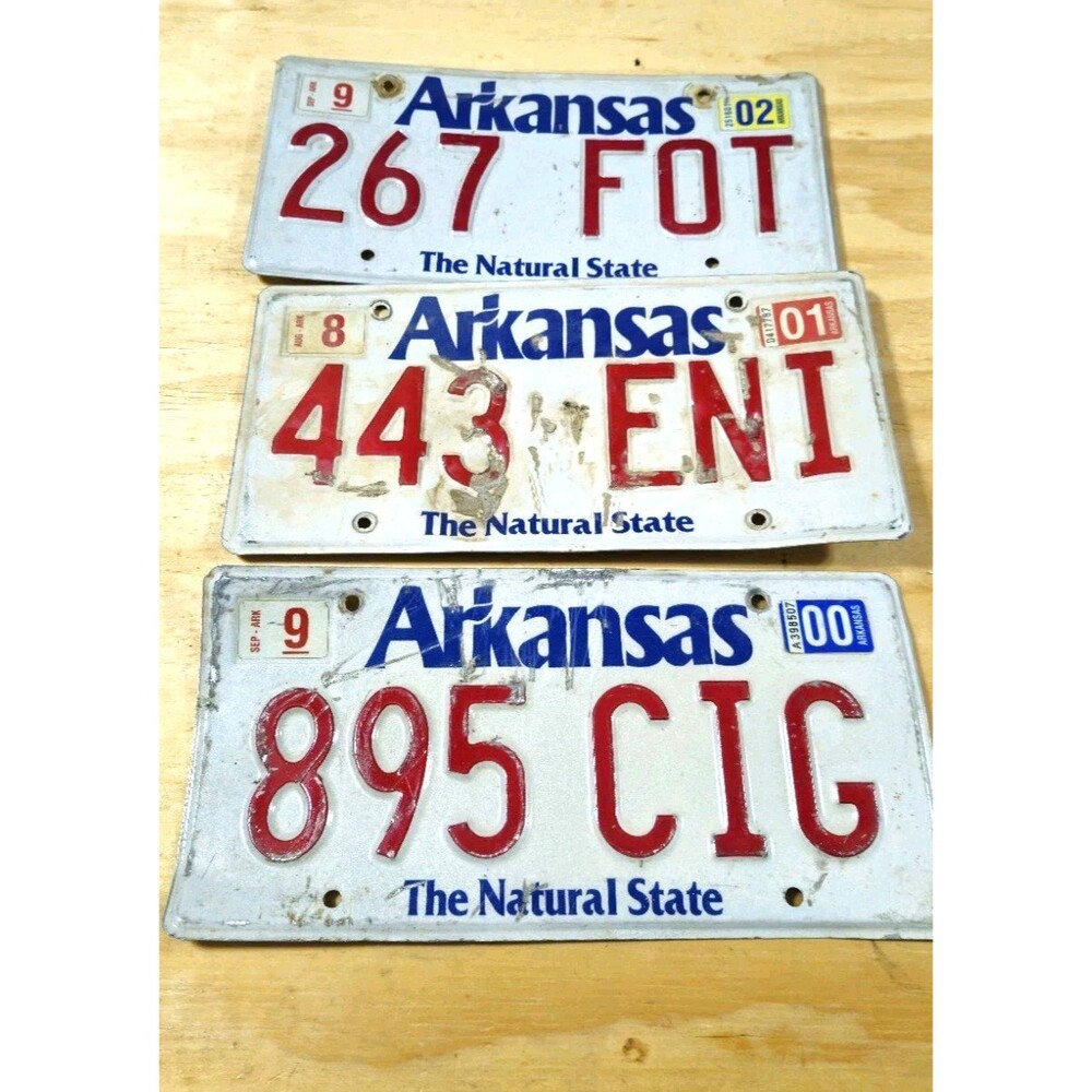 3 VTG Arkansas License Plates "The Natural State" 1999-2001 EXPIRED Garage Decor